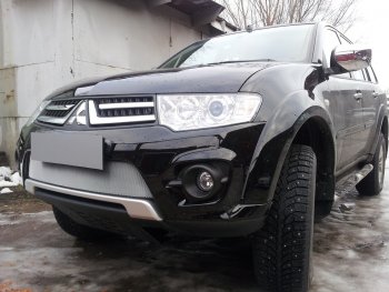 3 589 р. Защитная сетка в бампер (низ, ячейка 3х7 мм) Alfeco Стандарт Mitsubishi L200 4  рестайлинг (2013-2016) (Хром)  с доставкой в г. Екатеринбург. Увеличить фотографию 4