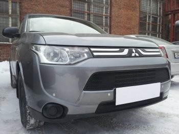 6 199 р. Защитная сетка в бампер (2 части, ячейка 3х7 мм) Alfeco Стандарт Mitsubishi Outlander GF дорестайлинг (2012-2014) (Чёрная)  с доставкой в г. Екатеринбург. Увеличить фотографию 4