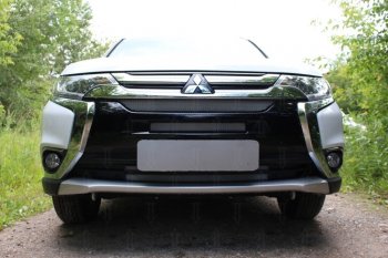 7 249 р. Защитная сетка в бампер (4 части, ячейка 3х7 мм) Alfeco Стандарт Mitsubishi Outlander GF 2-ой рестайлинг (2015-2018) (Хром)  с доставкой в г. Екатеринбург. Увеличить фотографию 3