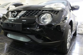 3 199 р. Защитная сетка в бампер (низ, ячейка 3х7 мм) Стрелка11 Стандарт Nissan Juke 1 YF15 рестайлинг (2014-2020) (Хром)  с доставкой в г. Екатеринбург. Увеличить фотографию 3