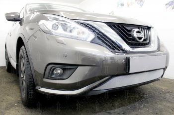 3 699 р. Защитная сетка в бампер (низ, ячейка 3х7 мм) Стрелка11 Стандарт Nissan Murano 3 Z52 дорестайлинг (2015-2022) (Хром)  с доставкой в г. Екатеринбург. Увеличить фотографию 3