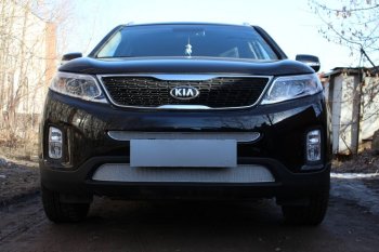 4 299 р. Защитная сетка в бампер (низ, ячейка 4х10 мм) Alfeco Премиум KIA Sorento XM рестайлинг (2012-2015) (Хром)  с доставкой в г. Екатеринбург. Увеличить фотографию 2