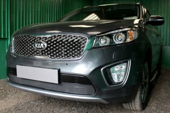 4 299 р. Защитная сетка в бампер (низ, ячейка 4х10 мм) Alfeco Премиум KIA Sorento UM/Prime дорестайлинг (2014-2018) (Чёрная)  с доставкой в г. Екатеринбург. Увеличить фотографию 2