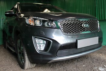 4 299 р. Защитная сетка в бампер (низ, ячейка 4х10 мм) Alfeco Премиум KIA Sorento UM/Prime дорестайлинг (2014-2018) (Чёрная)  с доставкой в г. Екатеринбург. Увеличить фотографию 3