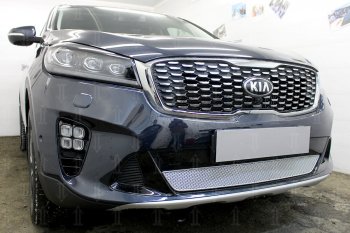 4 299 р. Защитная сетка в бампер (низ, ячейка 4х10 мм) Alfeco Премиум KIA Sorento UM/Prime рестайлинг (2018-2020) (Хром)  с доставкой в г. Екатеринбург. Увеличить фотографию 2