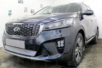 4 299 р. Защитная сетка в бампер (низ, ячейка 4х10 мм) Alfeco Премиум KIA Sorento UM/Prime рестайлинг (2018-2020) (Хром)  с доставкой в г. Екатеринбург. Увеличить фотографию 3