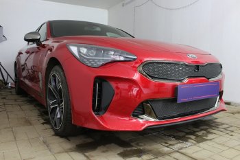 5 999 р. Защитная сетка в бампер (верх, ячейка 4х10 мм) Alfeco Премиум KIA Stinger (2017-2024) (Чёрная)  с доставкой в г. Екатеринбург. Увеличить фотографию 1