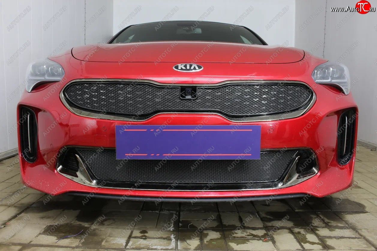 4 099 р. Защитная сетка в бампер (низ, ячейка 4х10 мм) Alfeco Премиум KIA Stinger (2017-2024) (Чёрная)  с доставкой в г. Екатеринбург