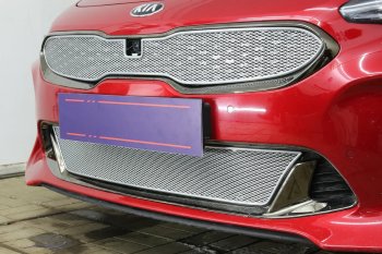 6 299 р. Защитная сетка в бампер (верх, ячейка 4х10 мм) Alfeco Премиум KIA Stinger (2017-2024) (Хром)  с доставкой в г. Екатеринбург. Увеличить фотографию 2