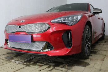 6 299 р. Защитная сетка в бампер (верх, ячейка 4х10 мм) Alfeco Премиум KIA Stinger (2017-2024) (Хром)  с доставкой в г. Екатеринбург. Увеличить фотографию 1