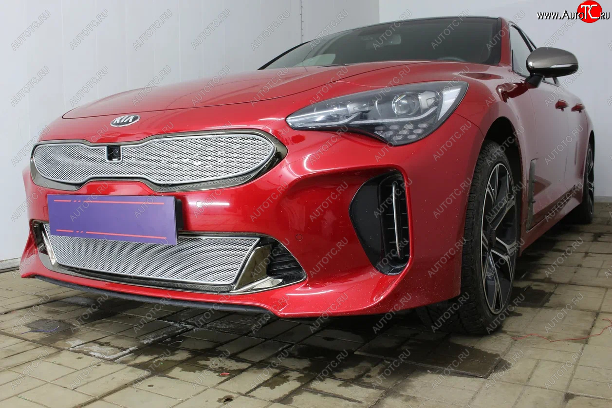 6 299 р. Защитная сетка в бампер (верх, ячейка 4х10 мм) Alfeco Премиум KIA Stinger (2017-2024) (Хром)  с доставкой в г. Екатеринбург