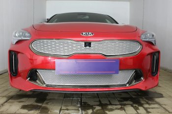 6 299 р. Защитная сетка в бампер (верх, ячейка 4х10 мм) Alfeco Премиум KIA Stinger (2017-2024) (Хром)  с доставкой в г. Екатеринбург. Увеличить фотографию 3