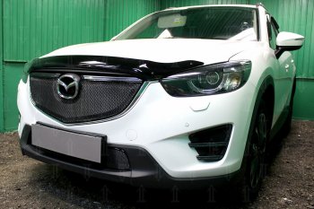 6 599 р. Защитная сетка в бампер (верх, ячейка 4х10 мм) Alfeco Премиум Mazda CX-5 KE рестайлинг (2015-2017) (Чёрная)  с доставкой в г. Екатеринбург. Увеличить фотографию 2