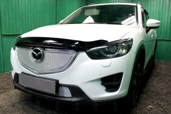 7 549 р. Защитная сетка в бампер (верх, ячейка 4х10 мм) Alfeco Премиум Mazda CX-5 KE рестайлинг (2015-2017) (Хром)  с доставкой в г. Екатеринбург. Увеличить фотографию 3