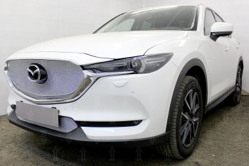 7 349 р. Защитная сетка в бампер (верх, 3D, ячейка 4х10 мм) Alfeco Премиум  Mazda CX-5  KF (2016-2024) (Хром)  с доставкой в г. Екатеринбург. Увеличить фотографию 2