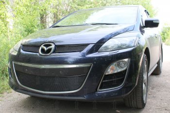 4 199 р. Защитная сетка в бампер (низ, ячейка 4х10 мм) Alfeco Премиум Mazda CX-7 ER рестайлинг (2010-2012) (Чёрная)  с доставкой в г. Екатеринбург. Увеличить фотографию 2