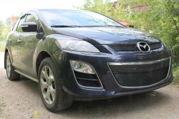 4 199 р. Защитная сетка в бампер (низ, ячейка 4х10 мм) Alfeco Премиум Mazda CX-7 ER рестайлинг (2010-2012) (Чёрная)  с доставкой в г. Екатеринбург. Увеличить фотографию 3