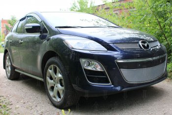 4 299 р. Защитная сетка в бампер (низ, ячейка 4х10 мм) Alfeco Премиум Mazda CX-7 ER рестайлинг (2010-2012) (Хром)  с доставкой в г. Екатеринбург. Увеличить фотографию 2