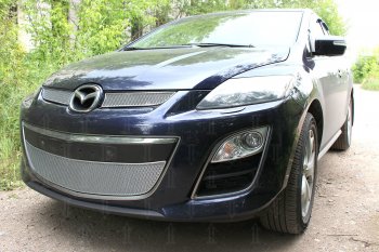 4 299 р. Защитная сетка в бампер (низ, ячейка 4х10 мм) Alfeco Премиум Mazda CX-7 ER рестайлинг (2010-2012) (Хром)  с доставкой в г. Екатеринбург. Увеличить фотографию 3