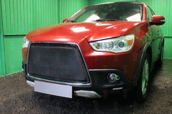 6 999 р. Защитная сетка в бампер (3D, ячейка 4х10 мм) Alfeco Премиум Mitsubishi ASX дорестайлинг (2010-2012) (Чёрная)  с доставкой в г. Екатеринбург. Увеличить фотографию 2