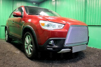 8 349 р. Защитная сетка в бампер (3D, ячейка 4х10 мм) Alfeco Премиум Mitsubishi ASX дорестайлинг (2010-2012) (Хром)  с доставкой в г. Екатеринбург. Увеличить фотографию 2