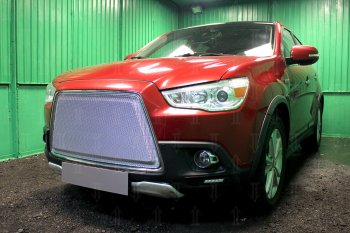 8 349 р. Защитная сетка в бампер (3D, ячейка 4х10 мм) Alfeco Премиум Mitsubishi ASX дорестайлинг (2010-2012) (Хром)  с доставкой в г. Екатеринбург. Увеличить фотографию 3