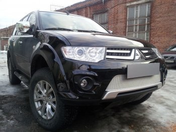 4 299 р. Защитная сетка в бампер (низ, ячейка 4х10 мм) Alfeco Премиум Mitsubishi L200 4  рестайлинг (2013-2016) (Хром)  с доставкой в г. Екатеринбург. Увеличить фотографию 4