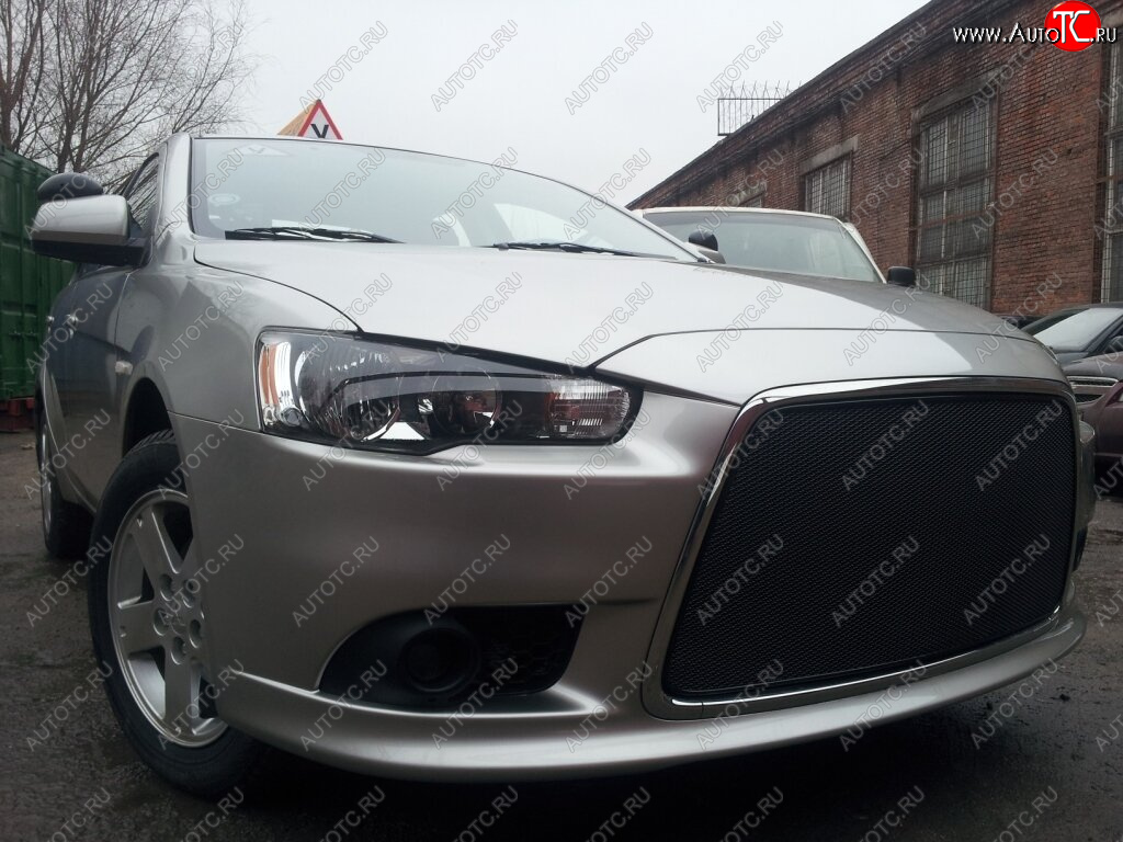 5 999 р. Защитная сетка в бампер (ячейка 3х7 мм) Alfeco Стандарт Mitsubishi Lancer 10 седан рестайлинг (2011-2017) (Чёрная)  с доставкой в г. Екатеринбург