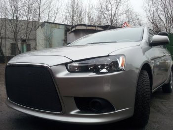 5 999 р. Защитная сетка в бампер (ячейка 3х7 мм) Alfeco Стандарт Mitsubishi Lancer 10 седан рестайлинг (2011-2017) (Чёрная)  с доставкой в г. Екатеринбург. Увеличить фотографию 3