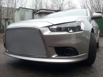 5 999 р. Защитная сетка в бампер (ячейка 3х7 мм) Alfeco Стандарт Mitsubishi Lancer 10 седан рестайлинг (2011-2017) (Хром)  с доставкой в г. Екатеринбург. Увеличить фотографию 2