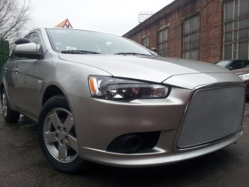 5 999 р. Защитная сетка в бампер (ячейка 3х7 мм) Alfeco Стандарт Mitsubishi Lancer 10 седан рестайлинг (2011-2017) (Хром)  с доставкой в г. Екатеринбург. Увеличить фотографию 3