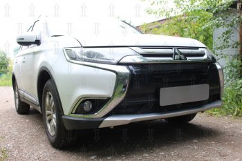 10 399 р. Защитная сетка в бампер (3 части, ячейка 4х10 мм) Alfeco Премиум Mitsubishi Outlander GF 2-ой рестайлинг (2015-2018) (Чёрная)  с доставкой в г. Екатеринбург. Увеличить фотографию 3