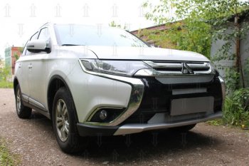 8 999 р. Защитная сетка в бампер (3 части, ячейка 4х10 мм) Alfeco Премиум  Mitsubishi Outlander  GF (2015-2018) 2-ой рестайлинг (Хром)  с доставкой в г. Екатеринбург. Увеличить фотографию 2