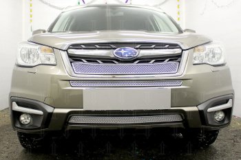 Защитная сетка в бампер (верх, ячейка 4х10 мм) Стрелка11 Премиум Subaru Forester SJ рестайлинг (2016-2019) ()