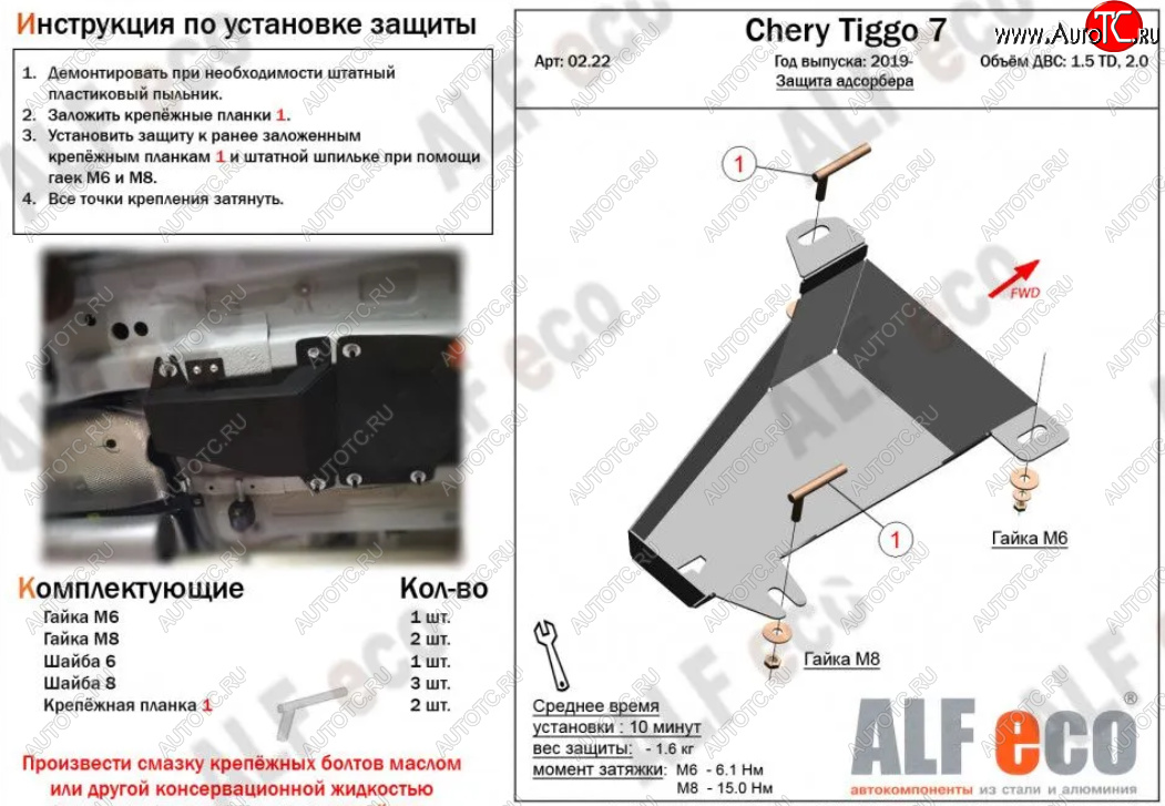 1 699 р. Защита адсорбера (V-1,5T; 2,0) ALFECO  Chery Tiggo 7 (2020-2024) (Сталь 2 мм)  с доставкой в г. Екатеринбург