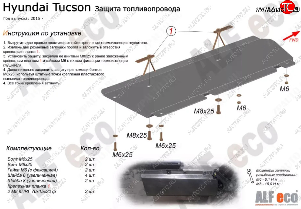 2 289 р. Защита топливопровода Alfeco  Hyundai Tucson  TL (2015-2021) дорестайлинг, рестайлинг (Сталь 2 мм)  с доставкой в г. Екатеринбург