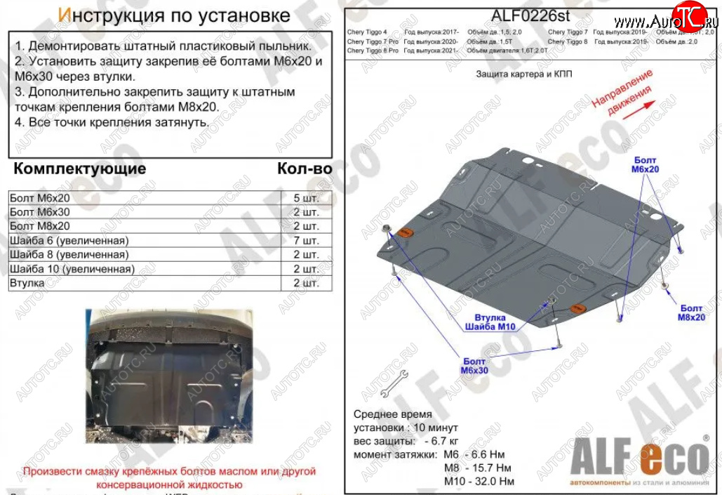 11 999 р. Защита картера двигателя и КПП (V-1,5T;2,0, малая) ALFECO Chery Tiggo 7 (2020-2024) (Алюминий 4 мм)  с доставкой в г. Екатеринбург