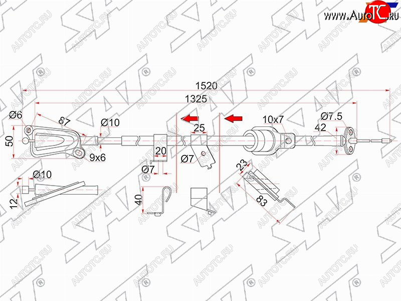 1 499 р. Трос ручника RH 2WD SAT  Nissan Wingroad  2 Y11 (1999-2005) дорестайлинг универсал, рестайлинг универсал (-Antiskid)  с доставкой в г. Екатеринбург