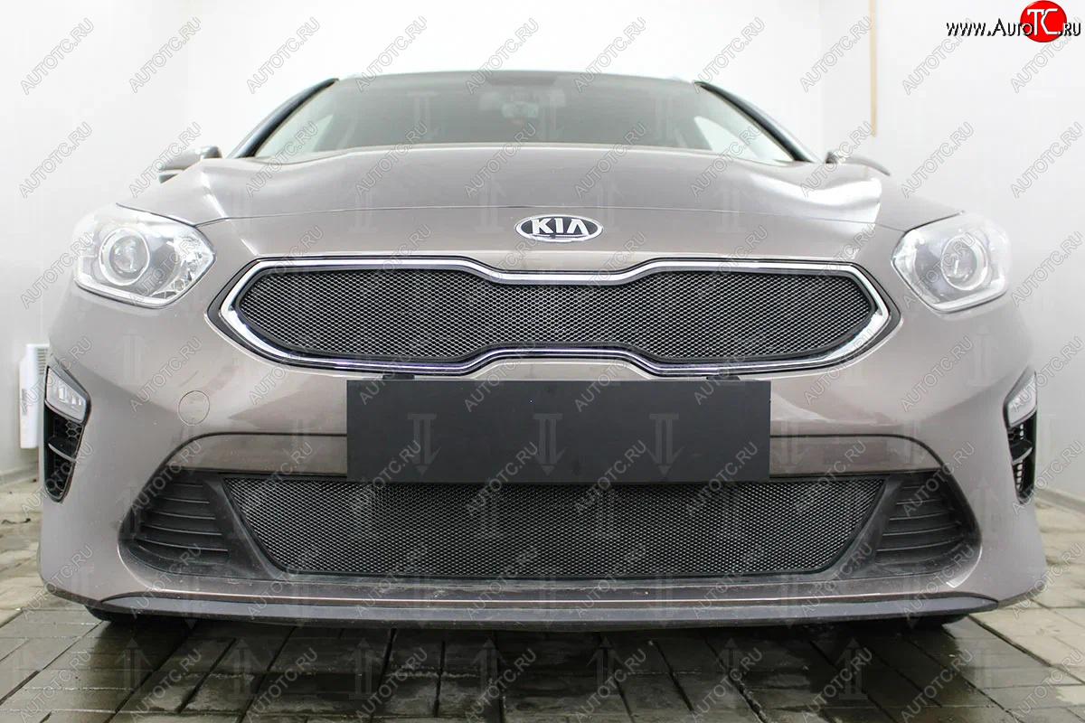 3 099 р. Защитная сетка в бампер (низ, ячейка 3х7 мм) Alfeco Стандарт  KIA Ceed  3 CD (2018-2024) универсал, хэтчбэк (Чёрная)  с доставкой в г. Екатеринбург