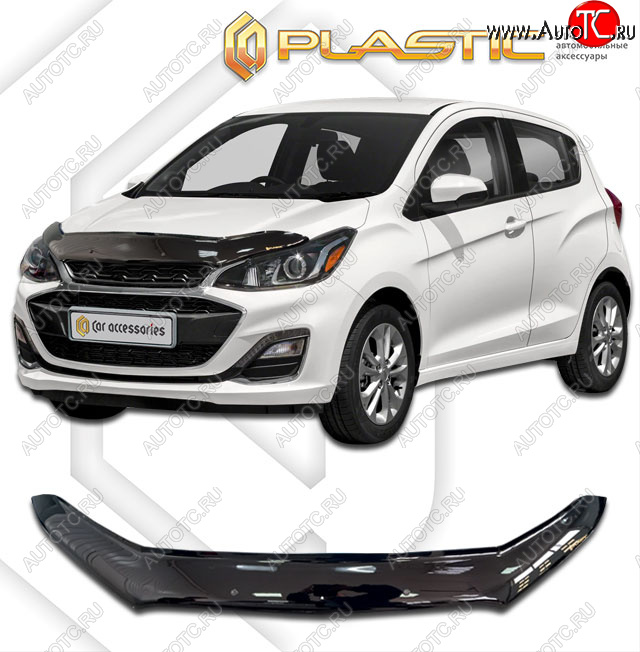 1 759 р. Дефлектор капота CA-Plastic  Chevrolet Spark  M300 (2016-2022) 1-ый рестайлинг, 2-ой рестайлинг (classic черный, без надписи)  с доставкой в г. Екатеринбург