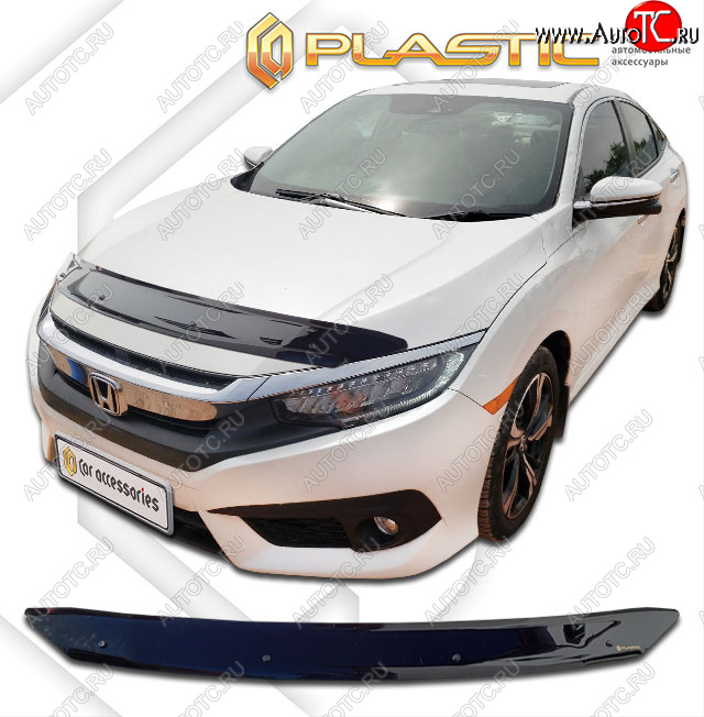 1 899 р. Дефлектор капота (Япония) CA-Plastic  Honda Civic  FK7 (2017-2019) хэтчбэк 5 дв. дорестайлинг (classic черный, без надписи)  с доставкой в г. Екатеринбург