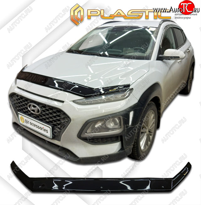 1 999 р. Дефлектор капота CA-Plastic  Hyundai Kona  OS (2017-2021) дорестайлинг (classic черный, без надписи)  с доставкой в г. Екатеринбург