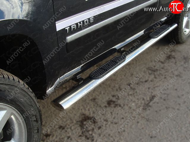 44 949 р. Пороги овальные с накладкой 120x60 мм ТСС Тюнинг Chevrolet Tahoe GMT900 5 дв. (2006-2013) (серые)  с доставкой в г. Екатеринбург