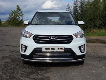 Защита переднего бампера нижняя двойная 60,3*42,4 мм ТСС Тюнинг Hyundai Creta GS дорестайлинг (2015-2019)  (нержавейка)