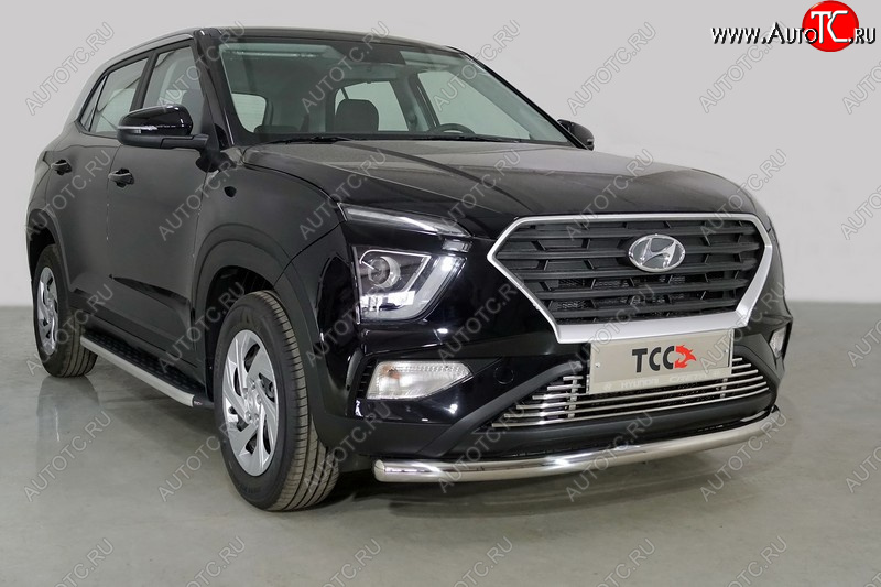 21 599 р. Защита переднего бампера нижняя d60,3 мм ТСС Тюнинг Hyundai Creta SU (2020-2022) (нержавейка)  с доставкой в г. Екатеринбург