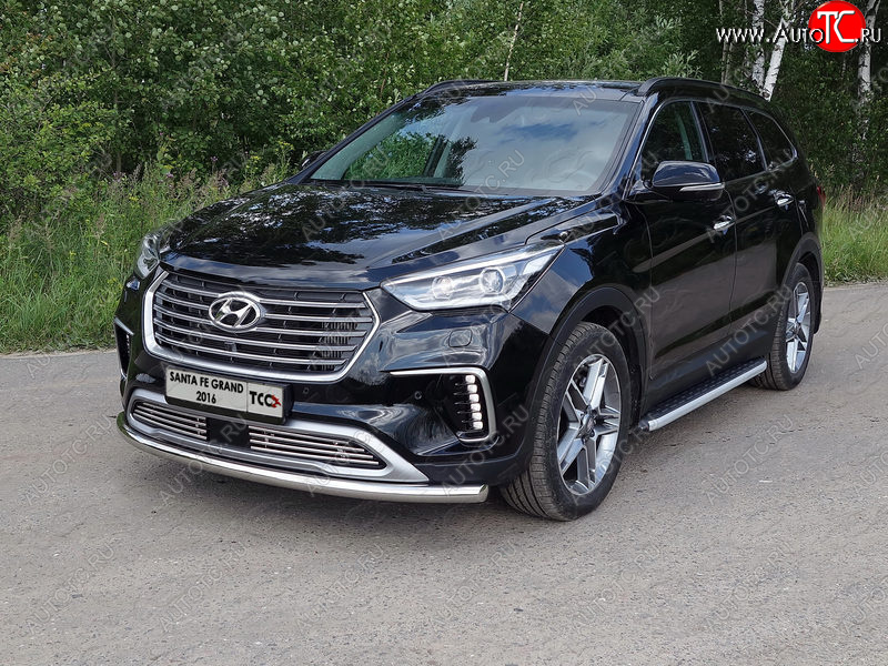 19 999 р. Пороги алюминиевые с пластиковой накладкой ТСС Тюнинг  Hyundai Grand Santa Fe  1 DM (2016-2018) рестайлинг (серые)  с доставкой в г. Екатеринбург