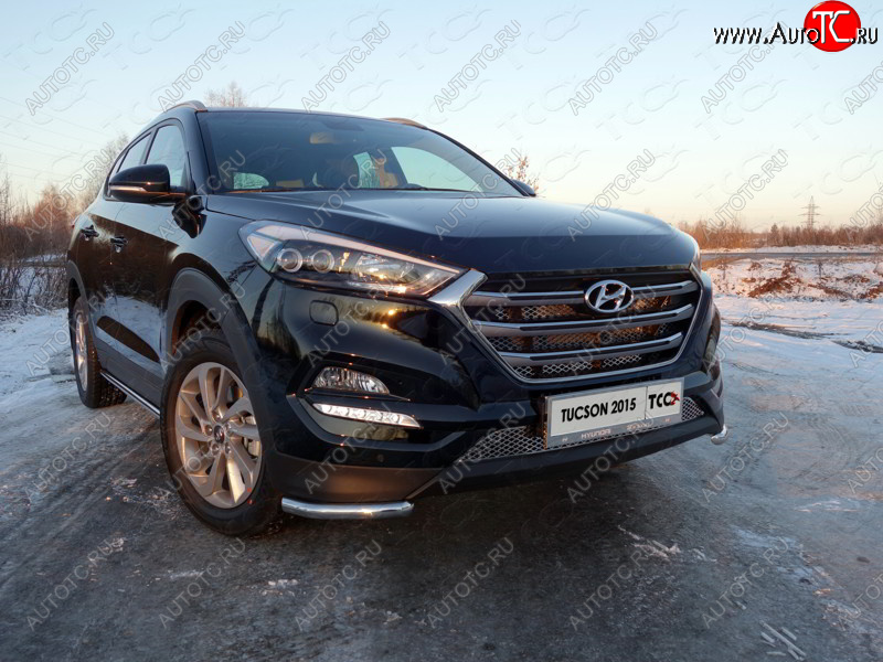 12 299 р. Защита переднего бампера уголки 42,4 мм ТСС тюнинг Hyundai Tucson TL дорестайлинг (2015-2018) (нержавейка)  с доставкой в г. Екатеринбург