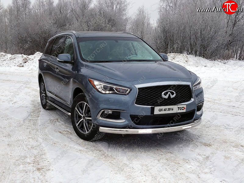 44 999 р. Защита передняя нижняя овальная с ДХО 75х42 мм ТСС Тюнинг INFINITI QX60 L50 рестайлинг (2016-2021) (нержавейка)  с доставкой в г. Екатеринбург