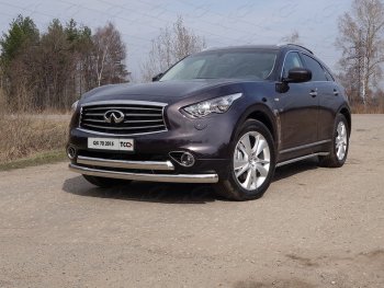 40 749 р. Защита переднего бампера нижняя двойная 75*75 мм ТСС Тюнинг  INFINITI Q70  Y51 (2015-2018) рестайлинг (нержавейка)  с доставкой в г. Екатеринбург. Увеличить фотографию 1