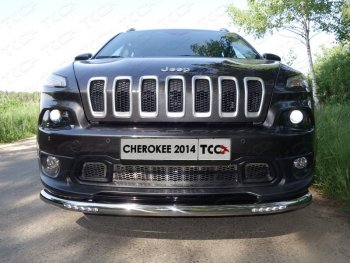 Защита переднего бампера нижняя с ходовыми огнями 60,3 мм ТСС Тюнинг Jeep Cherokee KL дорестайлинг (2014-2017)  (нержавейка)